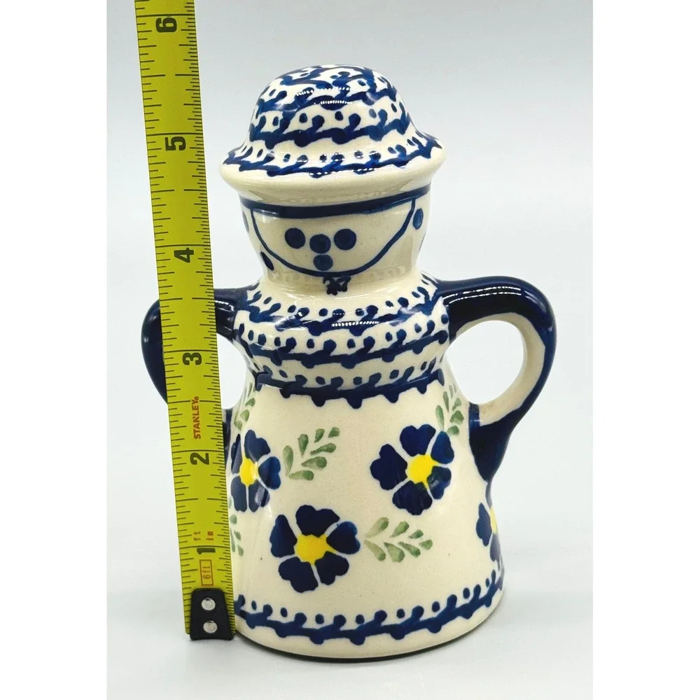 Boleslawiec Polish Pottery Salt Shaker‎ Blue Floral Woman Only 5 inch B